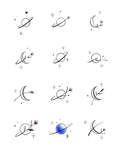 the planets and stars are drawn in different ways, including one with an arrow on it