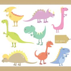 an assortment of colorful dinosaurs with speech bubbles