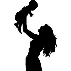 a woman holding a baby up in the air with her arms stretched out, silhouetted against