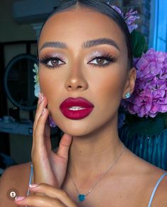 Gala Makeup Looks Red Lip, Smoky Eyes And Red Lips Make Up, Wedding Makeup Hollywood Glam, Wedding Day Makeup Red Lips, Neutral Makeup With Red Lips, Havana Nights Makeup Look, Wedding Guest Makeup Red Lips, Bridal Makeup Red Lips Brunette, Elegant Makeup Looks Classy Red Lip