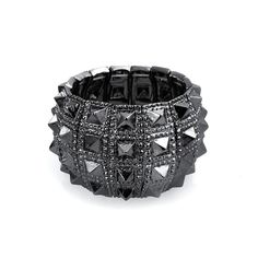 Black Gun Wide Cuff Stretch Bracelet Bikers Punk Rockers Alloy - Bling Jewelry Marvel Jubilee, Gunmetal Jewelry, Rocker Jewelry, Spiked Jewelry, Kohls Jewelry, Punk Rock Jewelry, Spike Bracelet, Bracelets Black, Black Bangle