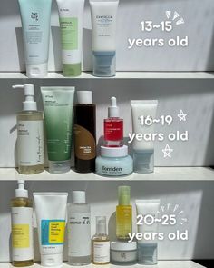 Tailored skincare routines for every age group! This image showcases recommended skincare products for teens and young adults, helping to keep skin healthy and glowing. From lightweight cleansing gels and hydrating creams for 13–15-year-olds, to more advanced serums and toners for 16–19-year-olds, and finally, powerful actives and targeted treatments for 20–25-year-olds. Each age group has specific needs, and this routine is perfect for keeping your skin balanced and radiant throughout the years!  #skincarebyage #skincaretips #teenageskincare #youthfulskin #beautyroutine #clearskinjourney #healthyskin #koreanskincare #selfcaretips Skincare Products Recommendations, Cute Skin Care Products, Best Body Care Products, Glow Body Skin, Body Products Skin Care, Skin Care Things, Anua Skincare, Best Korean Skin Care Products, Skincare Routine Products