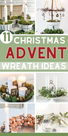 christmas decorations and candles with text overlay that reads 10 christmas advente wreath ideas