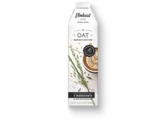 an oat milk carton on a white background