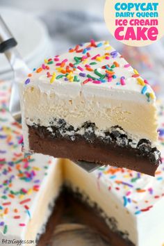 a piece of ice cream cake with sprinkles on the top and bottom