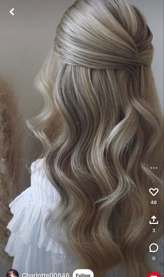 the back of a woman's head with wavy blonde hair