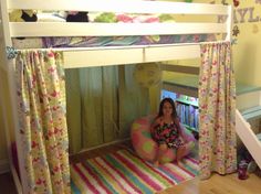 Under Loft Bed, Boys Loft Beds, Bunk Bed Curtains, Loft Bed Ideas For Small Rooms, Bed With Desk Underneath, Loft Bed Curtains, Ikea Loft Bed, Girls Loft Bed