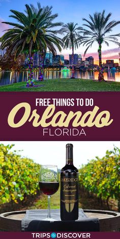 a wine glass and bottle sitting on top of a barrel with the words free things to do