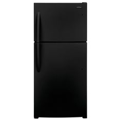 a black refrigerator freezer sitting on top of a white wall