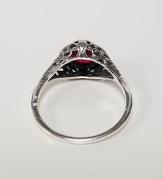 "Thanks for shopping our vintage estate store. We tend to sell well below wholesale and truly hope you enjoy all of our items. Many of the items are one of a kind, so please enjoy scrolling through the pictures and hopefully something will catch your eye. Brown spots are from the camera or reflections. Estate sterling silver 925 created 1ct ruby filigree ring. This is a custom made item from our shop, meaning we set the gem into the vintage setting. Gem is testing natural, but more than likely c Estate Style Silver Rings With Center Stone, Vintage Ruby Ring Stamped 925 For Formal Occasions, Classic Formal Ruby Ring Stamped 925, Vintage Ruby Wedding Ring With Round Band, Classic Engraved Ruby Ring, Vintage Filigree Ring For Anniversary, Vintage Ruby Ring With Center Stone, Vintage Ruby Ring With Round Band For Wedding, Vintage Filigree Ring Stamped 925 For Promise