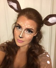 Diy Deer Antlers Headband, Women Deer Costume, Deer Costume Diy, Deer Costume Women, Deer Face Paint, Deery Lou, Bambi Costume, Deer Halloween Makeup, Deer Halloween Costumes