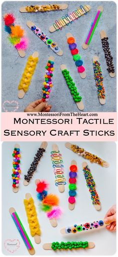 the montessoi tactile sensory craft sticks are on display