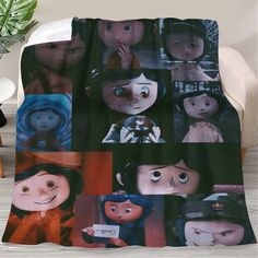 a blanket with many pictures of people on it