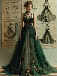 Green Fantasy Dress, Aesthetic Ball Gowns, Gowns Aesthetic, Ball Gowns Aesthetic, Ball Gowns Wedding Dress