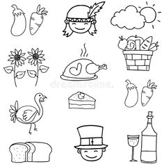 Doodle of thanksgiving hand draw object stock illustration Lava Drawing, Thanksgiving Doodles, Thanksgiving Chicken, Thanksgiving Drawings, Doodle Monster, Illustration Elements, Thanksgiving Crafts Preschool, Calligraphy Doodles