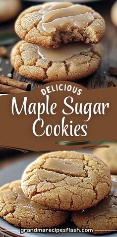 delicious maple sugar cookies are stacked on top of each other