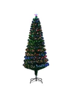 a christmas tree with multicolored lights on it's base and a white background