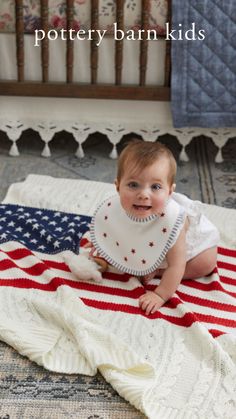 Wrap them up in the red, white and blue. Sweater-knit from plush, breathable yarns, our patriotic blanket is just right for summertime strolls, patriotic promenades and cozy cuddling. Nursery Inspiration, Nursery Furniture, Pottery Barn Kids, Red White And Blue, Baby Blanket, American Flag, Red White, Knitted Sweaters, Nursery