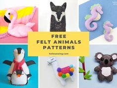 several felt animals and seahorses are featured in this collage with the words free felt animals patterns