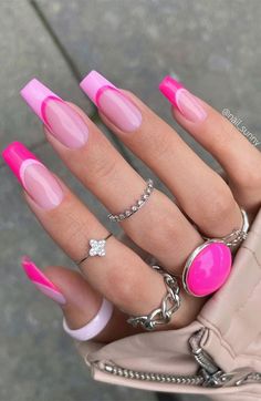 Pink Summer Nails, Her Nails, Pink French, Summer Acrylic Nails, Pink Nail, Pink Acrylic Nails, Gel Nail Designs, Minimalist Nails