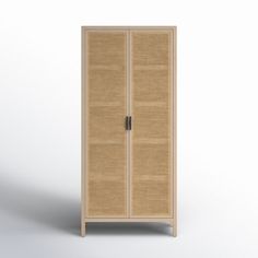 a tall cabinet with two doors on one side and an open door on the other