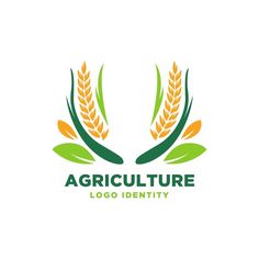 the logo for an agricultural company with two ears of wheat and green leaves on top