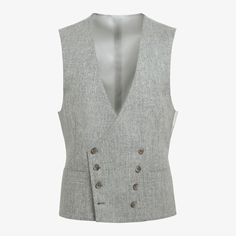 Available on its own or as part of a 3-piece suit, this light grey double-breasted waistcoat is made to give any look some instant depth and volume. Tailored to a slim fit, it features a rear adjustment strap and welt pockets. Elegant Fitted Double-breasted Vest, Winter Classic Sleeveless Blazer, Classic Gray Double Breasted Suit For Work, Classic Sleeveless Spring Suits, Elegant Double-breasted Formal Vest, Sleeveless Gray Outerwear For Work, Elegant Formal Double-breasted Vest, Fitted Gray Suit For Spring, Classic Gray Vest For Work