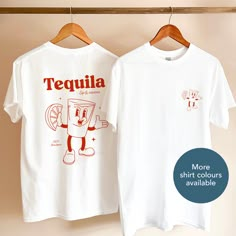 "Looking for a cool t-shirt for yourself or a gift for your best friend? Our \"Tequila\" red vintage front and back printed drink lover tee is perfect for parties, birthdays, or just because it's Tuesday. Grab your t-shirt today and let your unique style shine! HOW TO ORDER 1. Chose shirt colour Select from the drop down menu 2. Select shirt size See our size guide for details in the listings images 3. Add to cart Purchase your lovely new shirt SIZING AND COLOURS We offer inclusive sizing with our shirts, ranging from S-3XL. See our size guide for details in the listings images. We only offer colours that we know our designs will look great on. See our colour guide for options for this design in the listings images. PRODUCT DESCRIPTION A classic fit unisex t-shirt with a relaxed style for Novelty Tops With Funny Text For Gifts, Novelty Tops With Funny Text As Gift, Graphic Tee With Funny Text For Gifts, White T-shirt For Summer Gift, Fun Graphic Print T-shirt For Cinco De Mayo, Graphic Tee Shirt With Screen Print As Gift, Cinco De Mayo Graphic Tee With Short Sleeves, Cinco De Mayo Graphic T-shirt, Funny Summer Tops As Gift