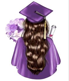 a drawing of a girl with long hair wearing a graduation cap and gown