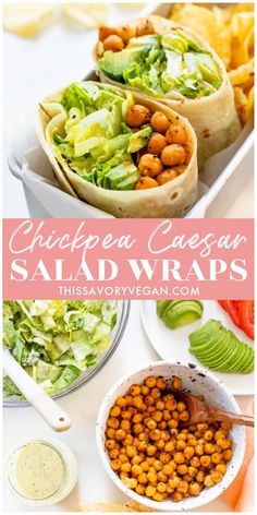 salad wraps with lettuce and chickpeas in them