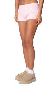 Move in comfort whether you're lounging at home or running weekend errands in these soft ribbed shorts cut from a stretchy cotton blend. Elastic waist 95% cotton, 5% spandex Machine wash, dry flat Imported Basic Loungewear Shorts, Basic Loungewear Shorts For Spring, Comfortable Pink Cotton Bottoms, Comfortable Cotton Pink Bottoms, Spring High-waisted Lounging Shorts, High-waisted Shorts For Spring Lounging, High-waisted Shorts For Lounging In Spring, Trendy Ribbed Shorts, Pink Cotton Pajama Shorts For Lounging