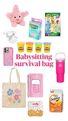 the babysitting survival bag is filled with items