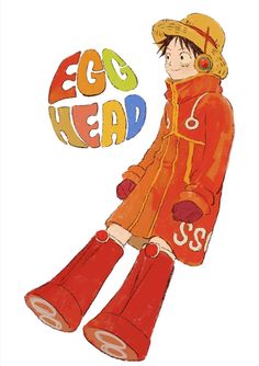 a drawing of a boy wearing red boots and a yellow hat with the words go head on it