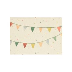 a white background with multicolored buntings and confetti on it