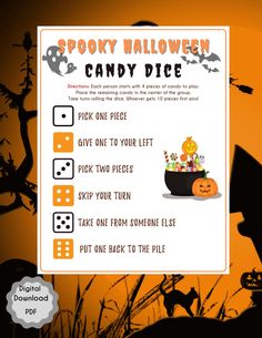 a halloween candy dice game with pumpkins and jack - o'- lanterns