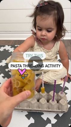 10K views · 657 reactions | 🌷Easy threading activity you have to try!  We love using things we have lying around the house. Share it with a friend so they can try it too!

Hi!👋🏻 I’m Desiree, an early interventionist and mama of two sweet littles. I love sharing evidence-based strategies and easy play ideas to promote your child’s development. Click the ✨FOLLOW✨ button to continue learning more! 

To recreate this activity, recycle an egg carton and hot glue straws on the top. You could also make small holes to secure them or ditch the egg carton and use play-dough as a base. The most important part, use uncooked tubular pasta noodles for the threading! Have fun!! 

👶🏻👶🏽👶🏾Activity is recommended for children approximately aged 18mts+. Supervision is always required. 

➡️ Don’t forg House Share, Early Learning Activities, Baby Learning Activities, Two Sweet, Games For Toddlers, Physical Development, Alphabet Preschool, Toddler Play, Follow Button