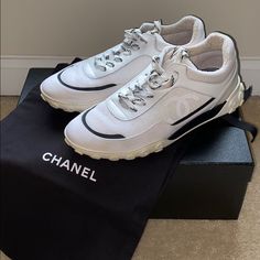 Chanel 19c White Sneakers 39 Black Mary Jane Heels, Christian Louboutin Iriza, Chanel Black And White, Chanel Crossbody, Shoes Chanel, Chanel Sneakers, Manolo Blahnik Hangisi, High Heel Sneakers, Dad Sneakers