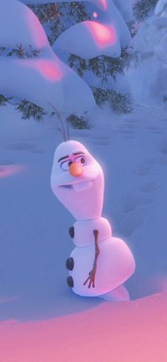 an animated snowman is standing in the snow