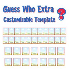 the guess who extra printable template is shown in red, blue and green colors