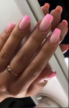 Very Short Pink Nails Designs, Neon Pink Ombre Nails Short, Short Nails Ombre Ideas, Pink Tip Ombre Nails, Neon Ombre Nails Short, Ombre Nails With Color, Pink On Pink Ombre Nails, Ombré Tip Nails, Pink Ombre Square Nails