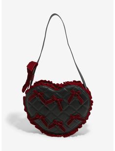 Black Heart Velvet Bow Shoulder Bag | Hot Topic Goth Valentines Day, Nightmare Before Christmas Girl, Goth Valentines, Nightmare Before Christmas Gifts, Vivienne Westwood Bags, Gothic Bag, Marvel Gifts, Horror Gifts, Bag Pins