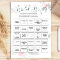 the bridal bingo game with flowers on it