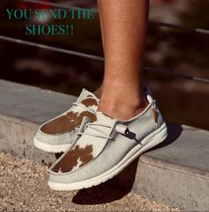 Cowhide slip on shoes  !!YOU SEND THE SHOES OF YOUR CHOICE!!  When you place your order, I will message you with the address to send the shoes of your choice. Once I receive the shoes, I will glue AND sew the cowhide on and return them back to you.  If you are wanting to see the cowhide options, please message me for pictures.  If not, I will choose what cowhide I think looks best with the color of the shoes.  Message me if you have any questions Cowhide Hey Dudes, Short Nails Gel, Horse Hoodies, Mens Loafers, Hey Dudes, Crystal Shoes, Nails Gel, Nails Short, Up Shoes