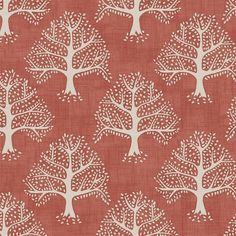 a red and white wallpaper with trees printed on it's backgrund