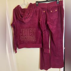 Authentic Unique Find Juicy Couture Tracksuit, 2 Piece Red/ Pink Velour. Never Worn Without Tags Pinkish Reddish Set Mark On Tag Made In Indonesia Poshmark Clothes, Juicy Tracksuit, Juicy Couture Pants, Couture Pants, Thrift Finds, Tracksuit Set