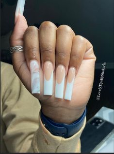 Cute And Simple Acrylic Nails, Simple Baddie Nail Ideas, Long Square Nails Designs, Long Nail Designs Square, White Acrylic Nails