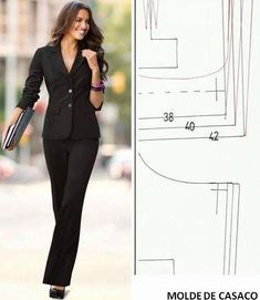 a woman in a black suit and heels walking down the street with her hand on her hip