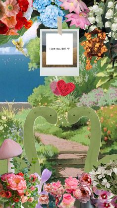 a collage of flowers and plants with the words i love you next to it