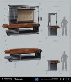 the diagram shows different parts of a storage unit with doors, shelves and drawers on each side