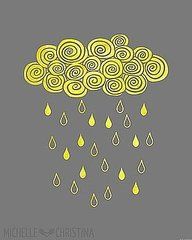 an image of a yellow rain cloud with swirls on it's side and the words hello sunshine written below